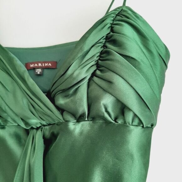 MARINA | Satin Empire Waist Front Drape Maxi Dress Green Sz 6 - Picture 9 of 16